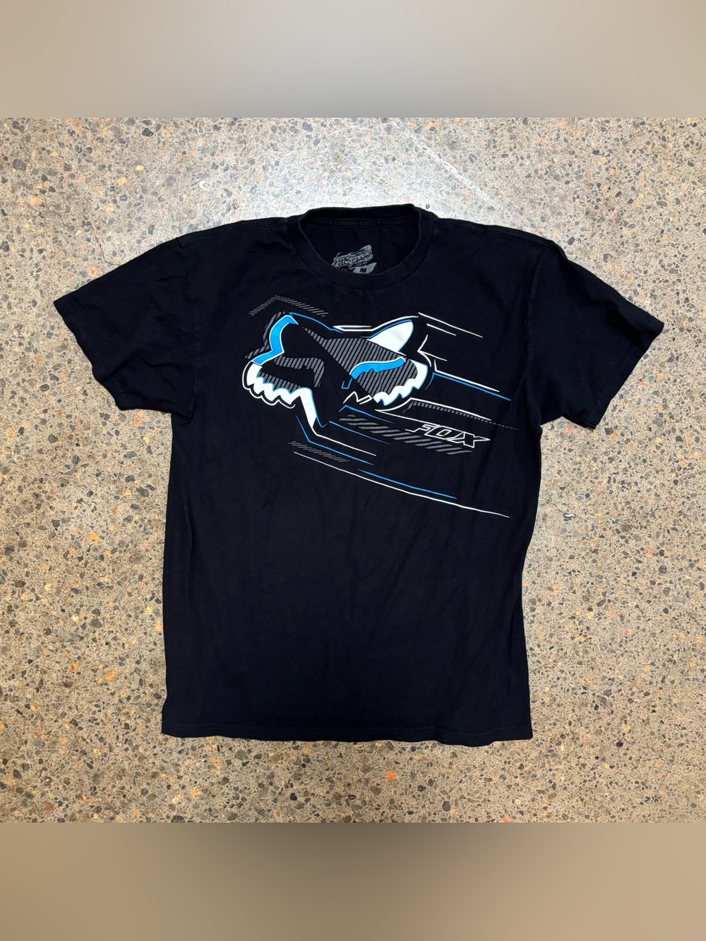 Fox Racing Graphic T Shirt Tee (Medium) Black, Blue, White